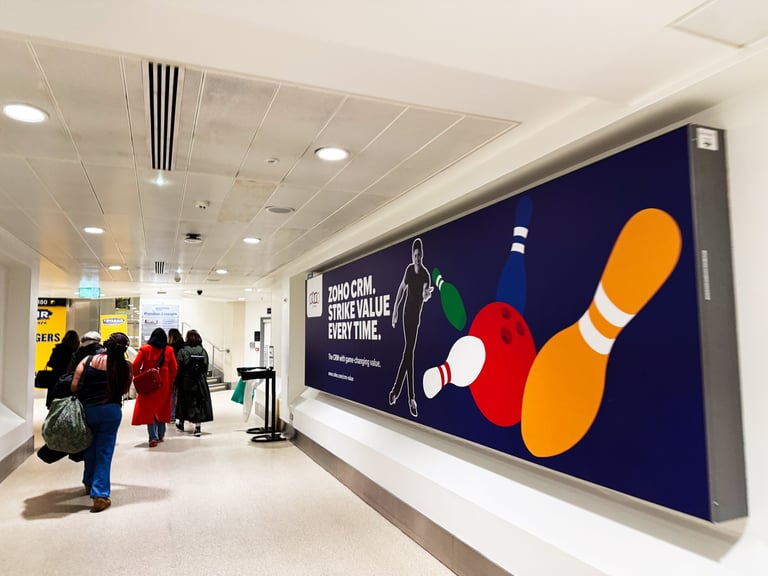 Large-format wall mural graphics in a commercial interior